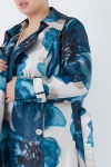 Satin effect trench coat with large flower motif.