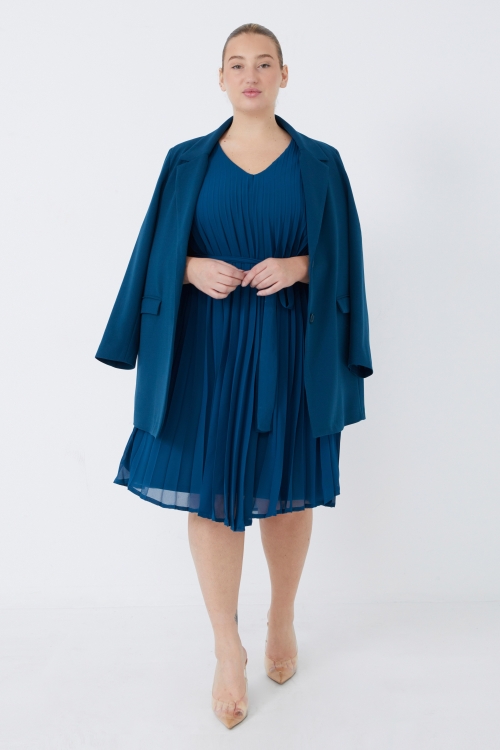 Pleated midi dress in plain voile