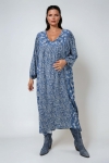 Long dress with indigo patch of two patterns 