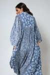 Long dress with indigo patch of two patterns 