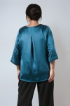 Blouse en satin viscose col V elegance bleu celeste
