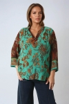 Emerald and burnt earth patch blouse, bohemian chic
