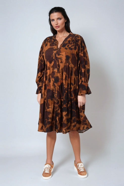 Printed button-up midi dress