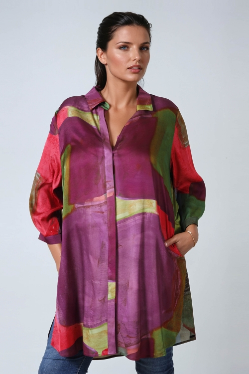 Longue chemise imprimée effet gouache