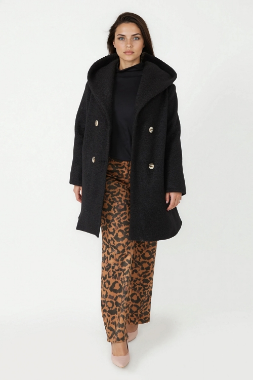 7/8 length bouclé coat with large shawl collar