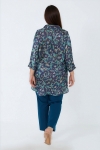Fluid shirt in viscoseecovero with blue-green floral print