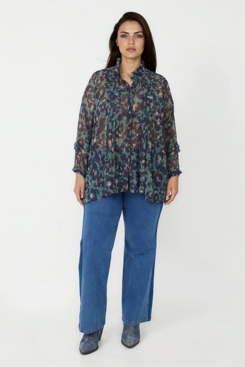 Printed voile shirt with a row of flat pleats - Jean Marc Philippe