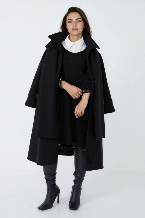 Long wool coat with removable scarf