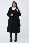 Long wool coat with removable scarf