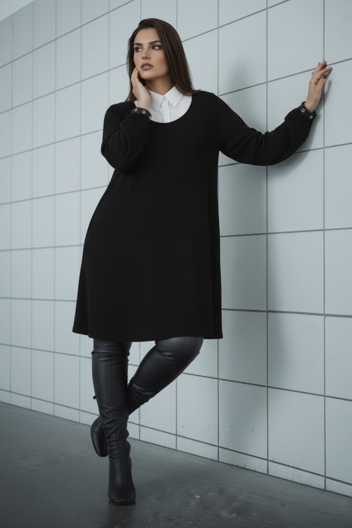 Lurex knit midi dress with white poplin panel