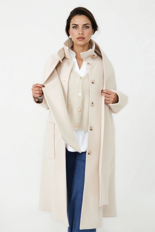Manteau long en lainage avec echarpe amovible
