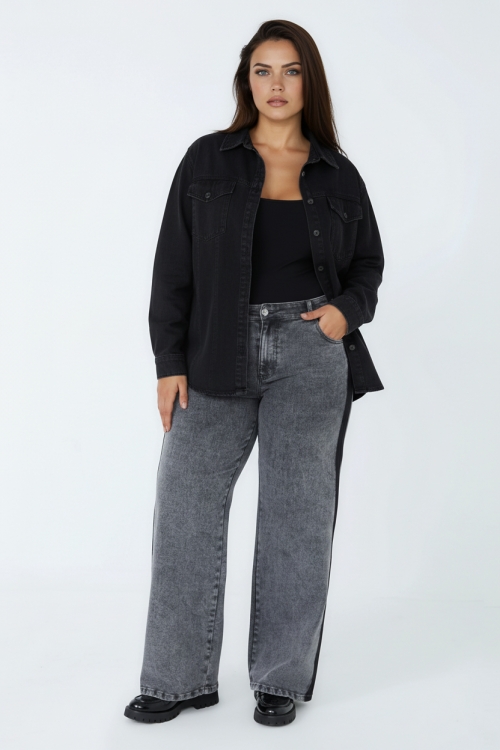 Two-tone denim flared jeans