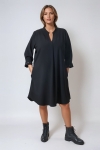 Straight, plain dress with studded cuffs, high-end crepe fabric