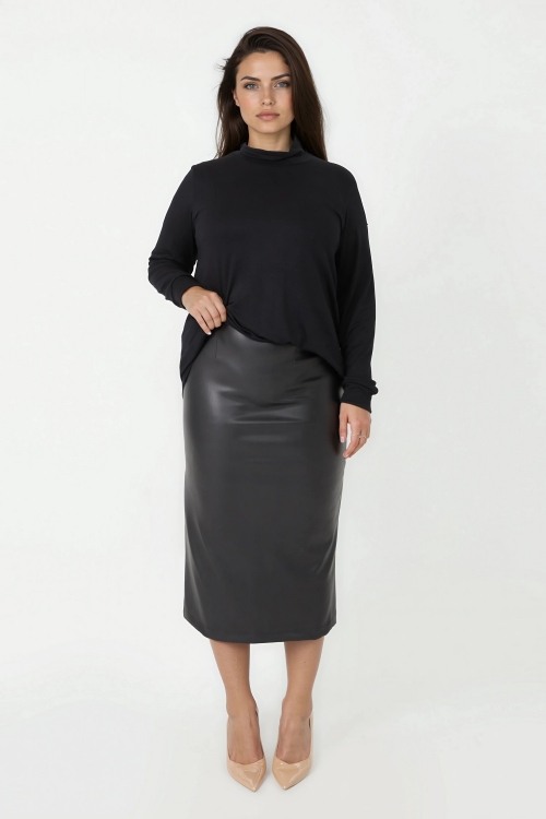 Jupe crayon en simili cuir stretch-Elegance urbaine et feminine