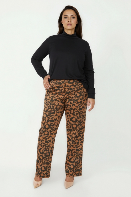 Leopard print suede-effect straight pants