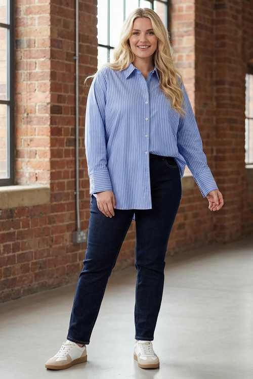 Casual striped cotton mid-length shirt