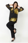 Printed voile tunic and viscose-elastane top set - sun flower pattern