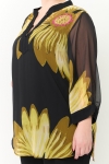 Printed voile tunic and viscose-elastane top set - sun flower pattern
