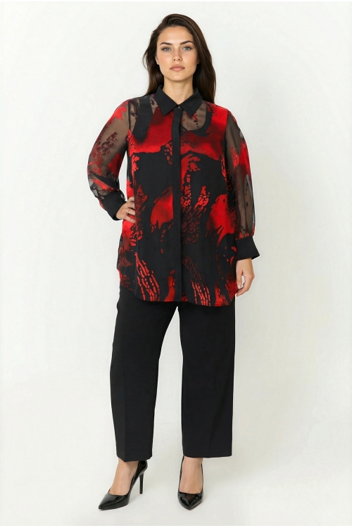 Chemise  en devore velours avec son debardeur-duo elegance