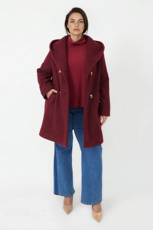 7/8 length bouclé coat with large shawl collar