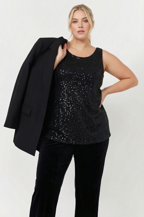 Plain sequined tank top