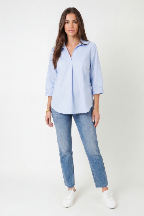 V-neck blouse in lycra poplin