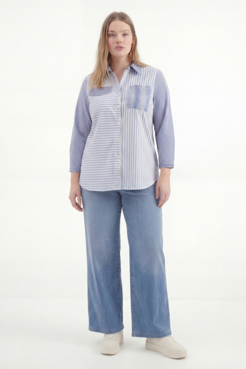 blue multi-striped cotton shirt