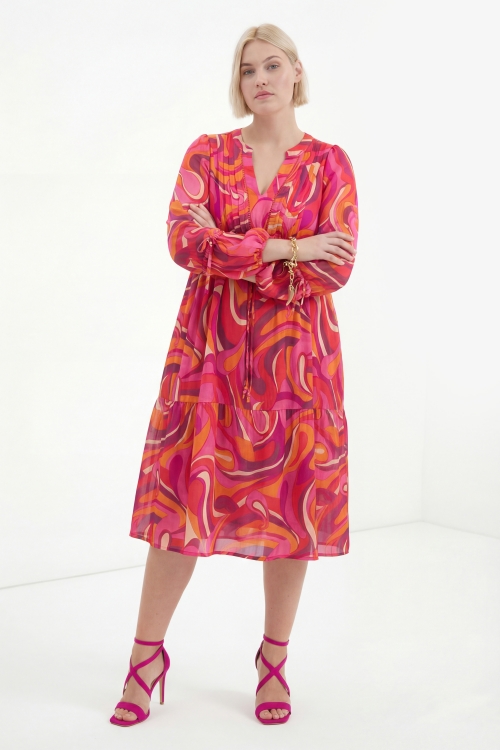 Printed viscose satin midi dress