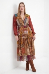 Long patchwork dress in viscose and georgette