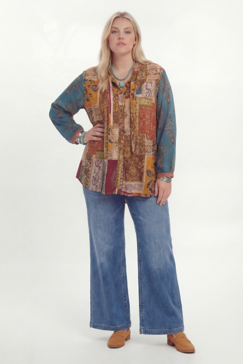 Multicolor printed patchwork shirt - bohemian chic style