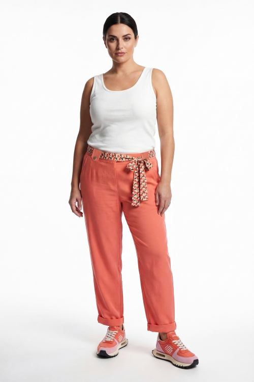 Pantalon fluide en lyocell avec ceinture en coton imprimee