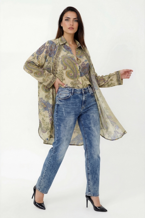 Chemise longue imprimee en viscose dessin place ecovero