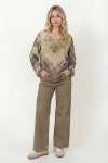 Crepe viscose cashmere blouse with a plaza pattern