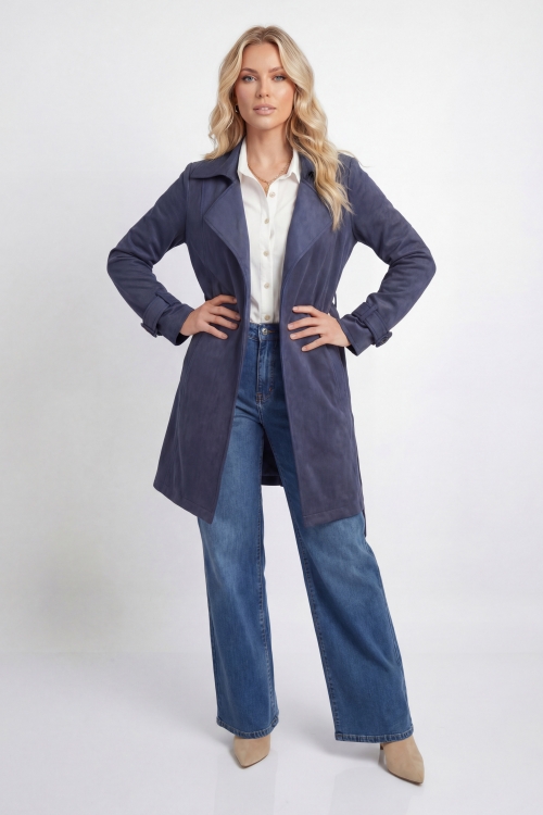 Scuba suede raincoat with belt