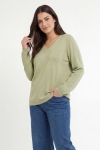 V-neck sweater with openwork sleeves, one size fits 44/52