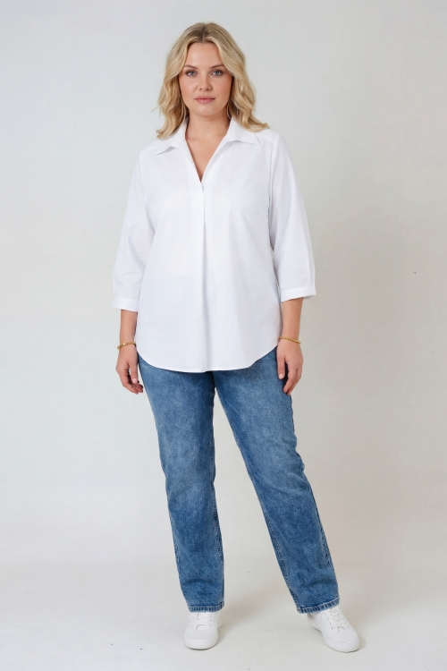 Blouse en popeline  lycra encolure en V