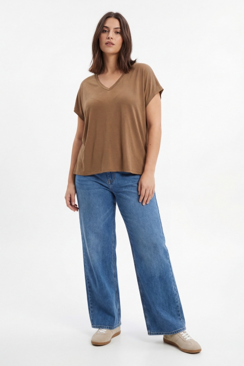 Flowy oversized T-shirt in ribbed viscose modal