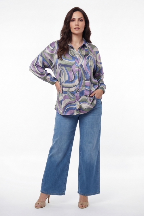 Fluid printed shirt in satin viscose
