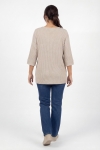 Ribbed knit T-shirt with a round neck and 3/4 sleeves, made of viscose, linen, and elastane.