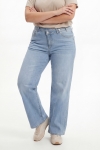 High-waisted straight jeans with offset buttons on the fly