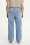 High-waisted straight jeans with offset buttons on the fly