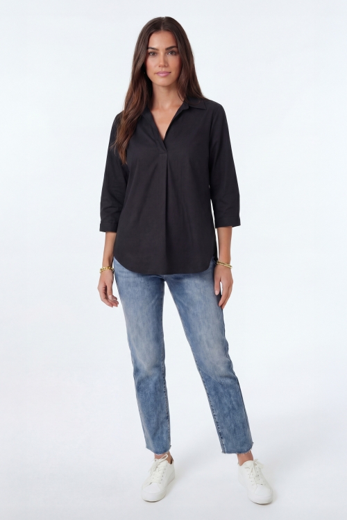 V-neck blouse in lycra poplin