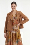 Short camel suede jacket with a bohemian chic feel
