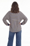 Women's V-neck Breton striped sweater, navy and ecru