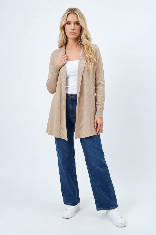 Long hooded cardigan in fluid knit