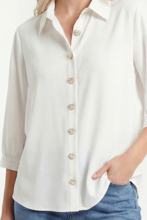 Chemise fluide en T avec boutons coeur en super lyocel ultra fluide