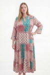 Long patchwork print dress in viscose lurex - bohemian chic style