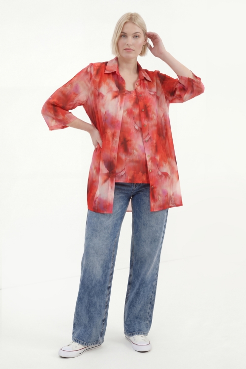 Ensemble chemise en voile imprime et son top en maille