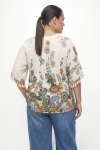 Blouse fluide imprimé floral avec plastron macramé