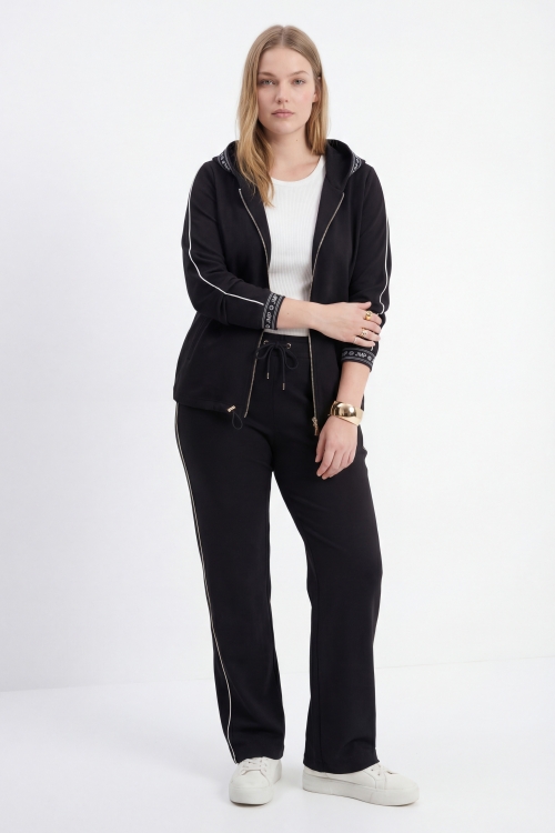 Black zip-up athleisure vest with hood